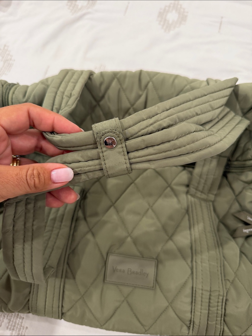 Vera Bradley Quilted Olive Green Duffel Tote - Picture 4 of 8